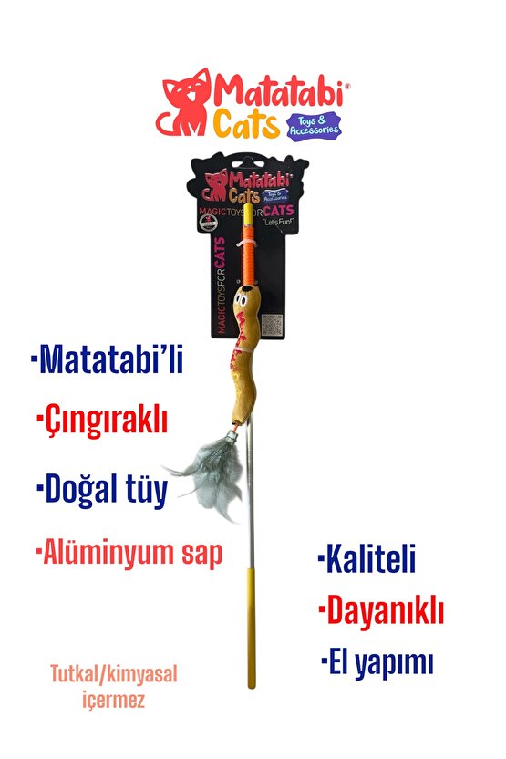 Al. Saplı Wormy Kedi Oltası, Sesli Peluş Kedi Oyuncaklı - Doğal Matatabi Içerikli