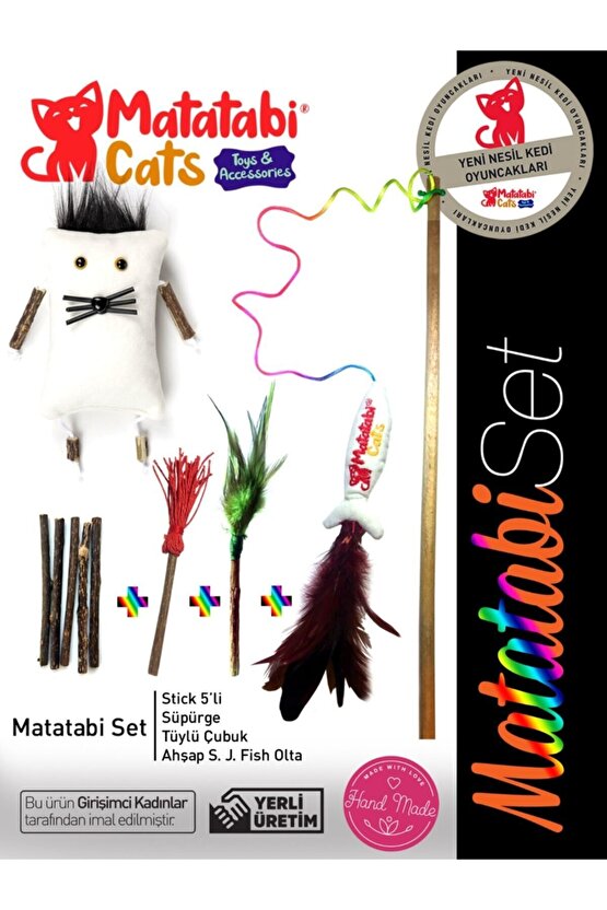 Matatabi Tanışma Seti Doğal Kedi Çiğneme Çubuğu, Kedi oltası, Peluş Sesli Kedi Oyuncak