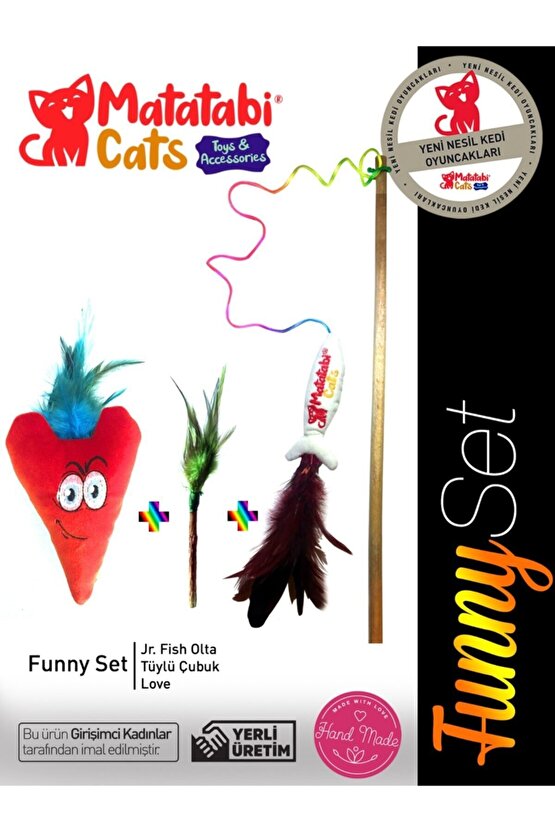 Funny Set Kedi Oltası, Kedi Çiğneme Çubuğu, Sesli Peluş Kedi Oyuncağı (kedi nanesi içermez)