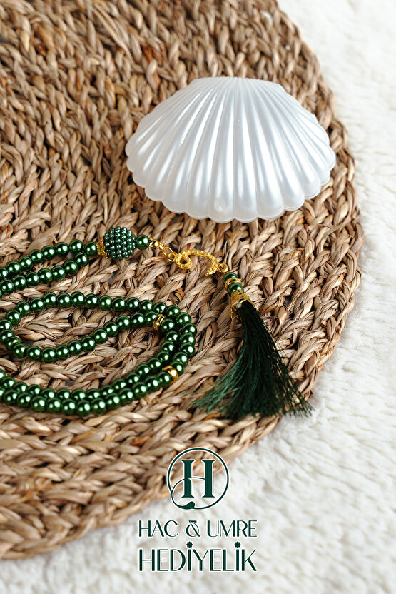 Tesbih Hediyelik | Özel Gün Davet Hediyesi | Deniz Kabuğu Kutulu 99lu İnci Tesbih Vav Süslü Püsküllü