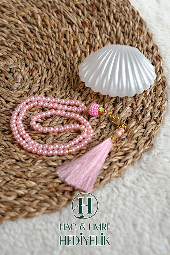 Tesbih Hediyelik | Özel Gün Davet Hediyesi | Deniz Kabuğu Kutulu 99lu İnci Tesbih Vav Süslü Püsküllü