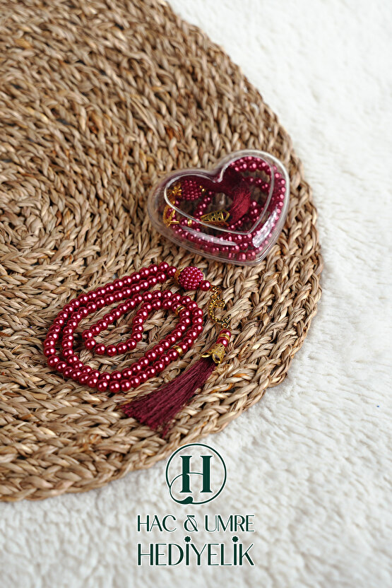 Hediyelik Tesbih | 99lu İnci Tesbih Vav İmameli Püsküllü Kalp Kutulu | Hac Umre Gün Davet Hediyesi