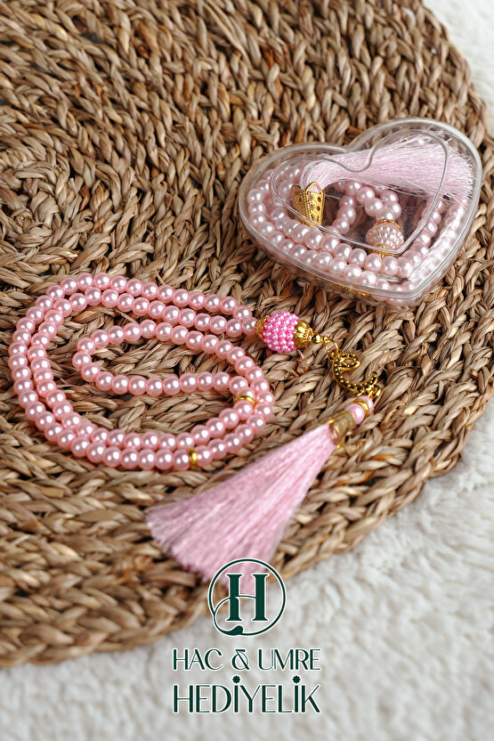 Hediyelik Tesbih | 99lu İnci Tesbih Vav İmameli Püsküllü Kalp Kutulu | Hac Umre Gün Davet Hediyesi