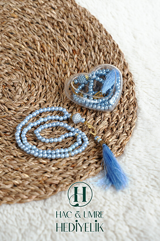 Hediyelik Tesbih | 99lu İnci Tesbih Vav İmameli Püsküllü Kalp Kutulu | Hac Umre Gün Davet Hediyesi