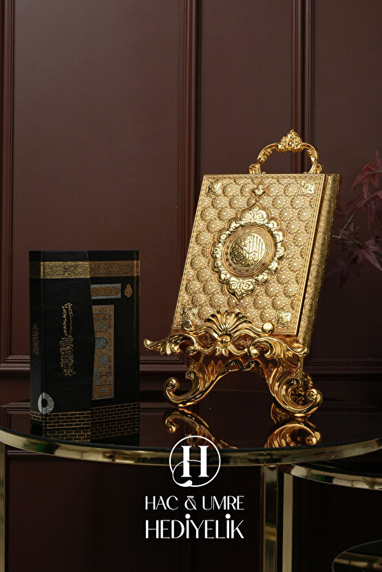 Kuran Standı ve Kuranı Kerim | Lüks Dekoratif Kuran Kabı ve Kuran Seti | Gold Kuran Muhafazası Seti