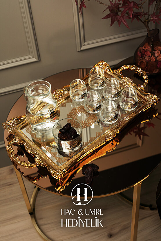 Zemzem Takımı Cam Sunum Seti 8 Parça | Lüks Mevlid İkram Takımı | Şerbet Seti