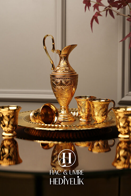 Zemzem Takımı | Zemzem Fincan Seti | Gold Zemzem Sunum Tepsisi, İbrik ve Bardak Set