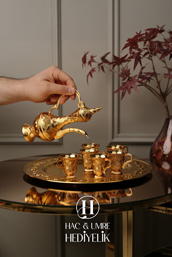 Zemzem Takımı | Gold Zemzem Sunum Seti | Zemzem Tepsisi, İbrik ve Fincan Seti