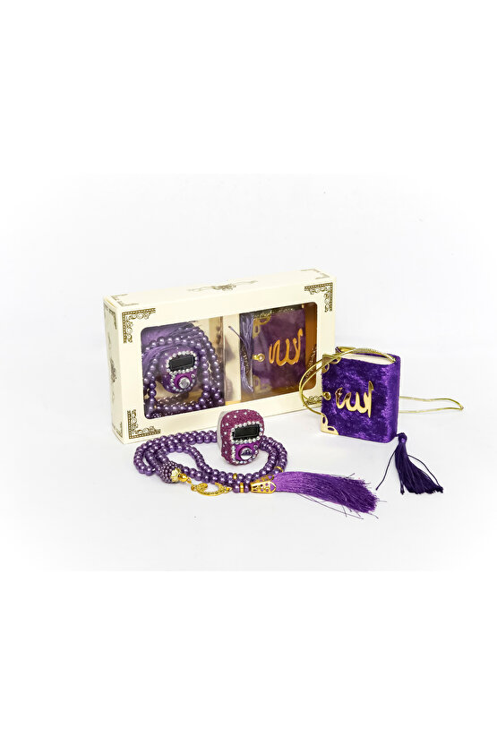 10 Adet Taşlı Zikirmatik Tesbihmatik Kadife Kaplı Mini Kuran 99lu İnci Tesbih Seti