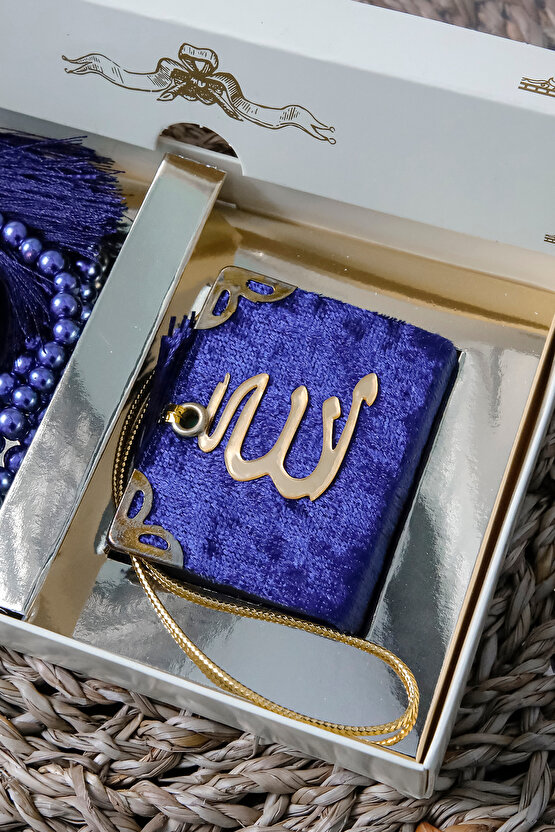 10 Adet - Taşlı Zikirmatik Tesbihmatik Kadife Kaplı Mini Kuran 99lu İnci Tesbih Seti