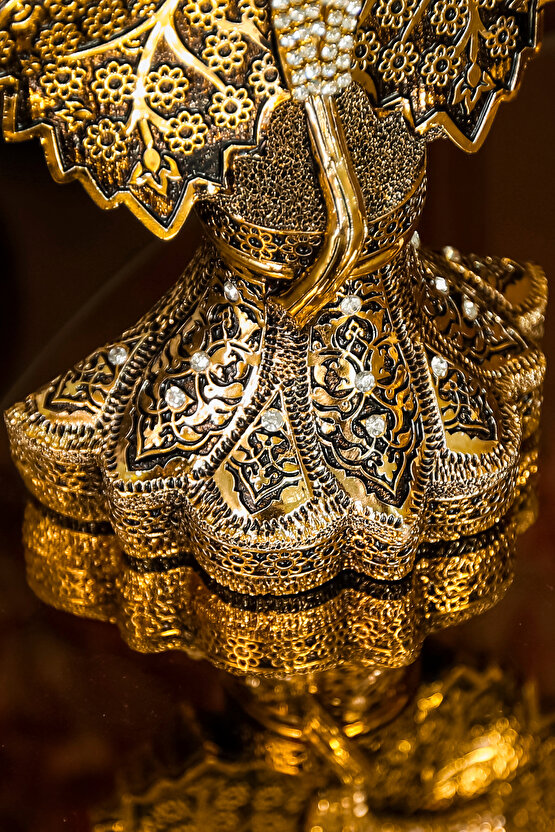 İKİLİ LÜKS FİGÜR PAPATYA VE ÇINAR YAPRAKLI ALLAH MUHAMMED İŞLEMELİ DEKORATİF OBJE