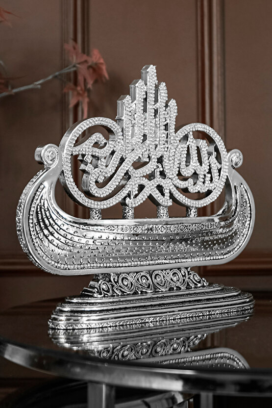 LÜKS OFİS HEDİYESİ FİGÜR DEKORATİF OBJE GEMİ BESMELE GÜMÜŞ