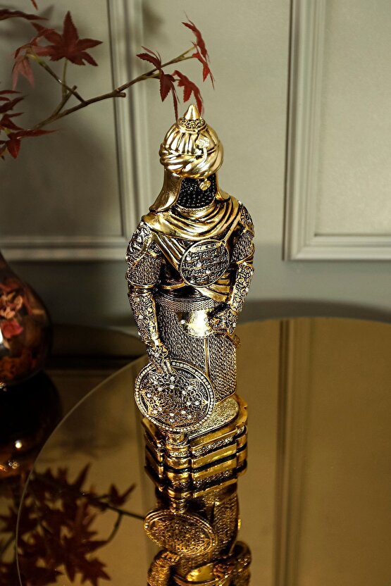 Osmanlı Zırh Asker Nefer Savaşçı Biblo Lüks Gold Kaplama Figür Ihlas Suresi Işlemeli Dekoratif Obje