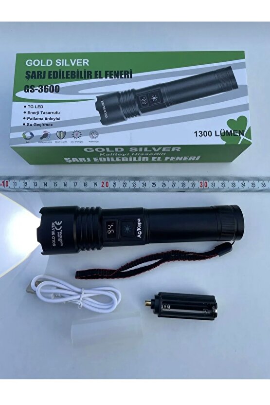 GS 3600 Güçlü Led El Feneri Yüksek Güç Meşale Işık Şarj Edilebilir Taktik El Feneri Kamp Lambası