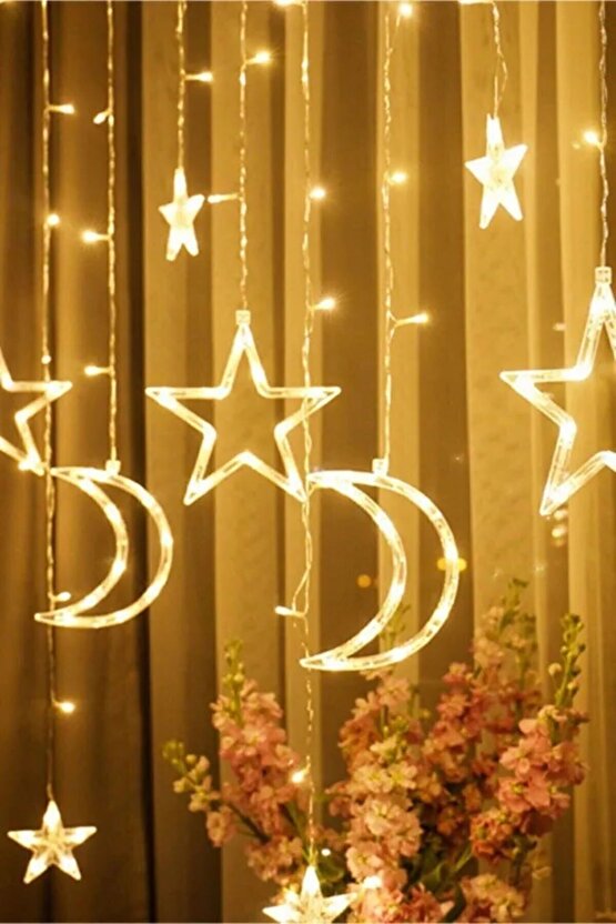 Dekoratif Süsleme Işığı Ay Yıldızlı Tel Led Perde Süsleme Işığı 3 Metre Yılbaşı Doğum Günü Işık