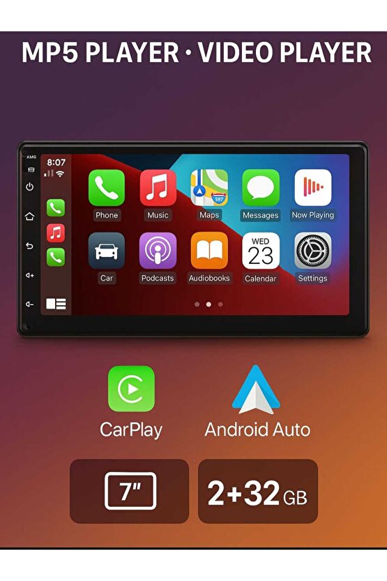 7 Inç Carplay Li 2 Gb Ram 32 Gb Hafıza Android Dauble Oto Teyip Wi-fi Youtube Google