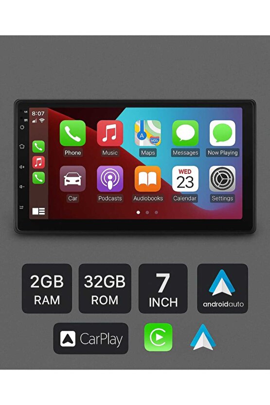 7 Inç Carplay Li 2 Gb Ram 32 Gb Hafıza Android Dauble Oto Teyip Wi-fi Youtube Google