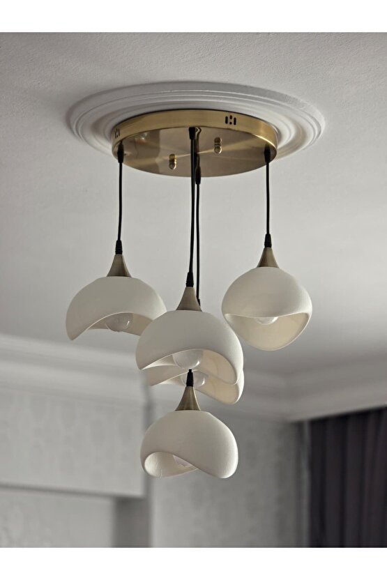 5 Li Sarkıt Avize Rustik E27 Modern Avize Bohem Beton Görünüm (3 ADET BEYAZ LED AMPÜL HEDİYEDİR.!)