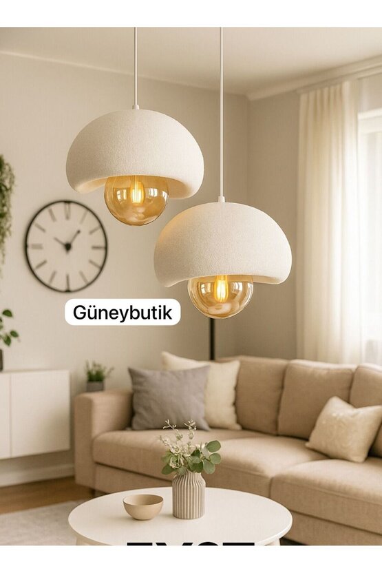 Beton Görünümlü 2li sarkıt avize Bohem Modern tarzda Rustik (E27 Ampul ile birlikte)