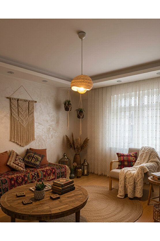 Tekli Sarkıt Avize Rustik E27 Modern Avize Bohem Beton Görünüm (Beyaz Led Ampül Hediyedir.!)