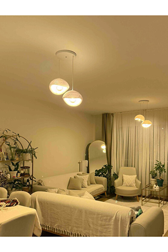 2 Li Sarkıt Avize Rustik E27 Modern Avize Bohem Beton Görünüm (2 Adet Beyaz Led AMPUL HEDİYEDİR.!)