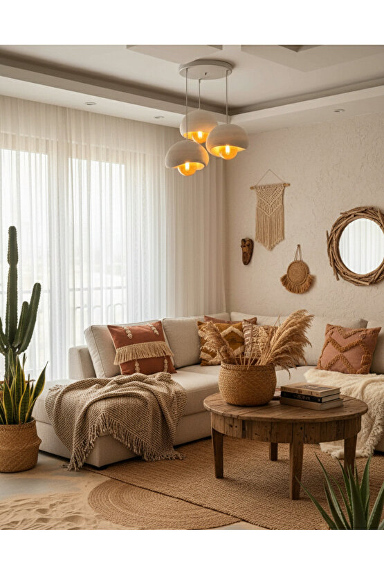 3 Lü Sarkıt Avize Rustik E27 Modern Avize Bohem Beton Görünüm (3 ADET BEYAZ LED AMPÜL HEDİYEDİR.!)