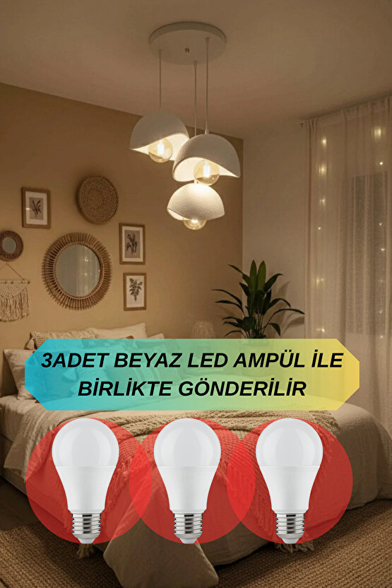 3 Lü Sarkıt Avize Rustik E27 Modern Avize Bohem Beton Görünüm (3 ADET BEYAZ LED AMPÜL HEDİYEDİR.!)