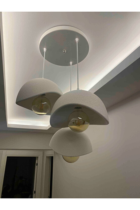 3 Lü Sarkıt Avize Rustik E27 Modern Avize Bohem Beton Görünüm (3 ADET BEYAZ LED AMPÜL HEDİYEDİR.!)