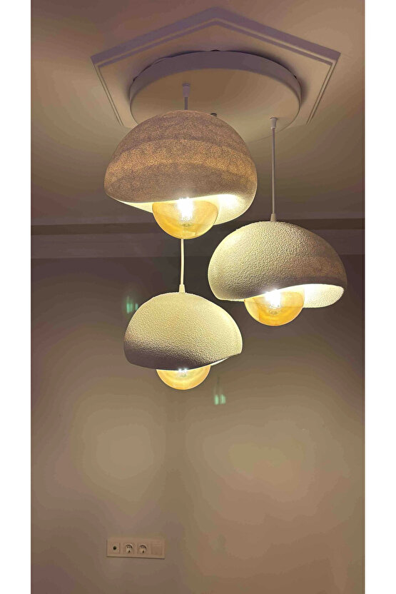 3 Lü Sarkıt Avize Rustik E27 Modern Avize Bohem Beton Görünüm (3 ADET BEYAZ LED AMPÜL HEDİYEDİR.!)