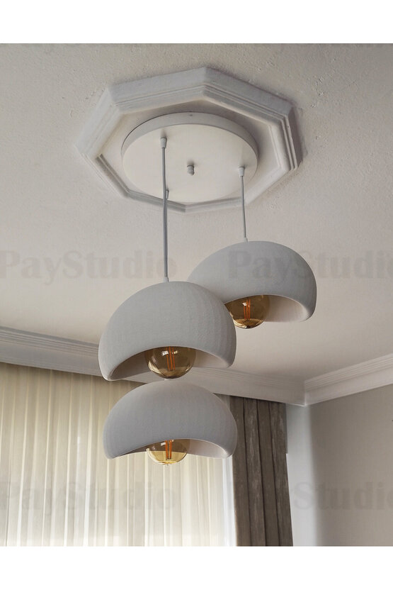 Beton Görünüm 3 Lü Sarkıt Avize Bohem Modern Rustik (E27 Ampul Hediyedir.)