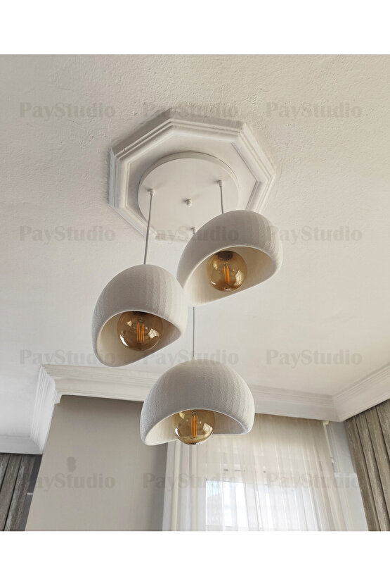 Beton Görünüm 3 Lü Sarkıt Avize Bohem Modern Rustik (E27 Ampul Hediyedir.)