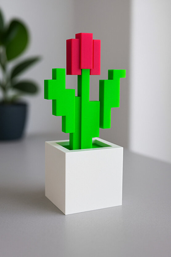 Minecraft Saksılı Kırmızı Çiçek 16cm Dekoratif Figür