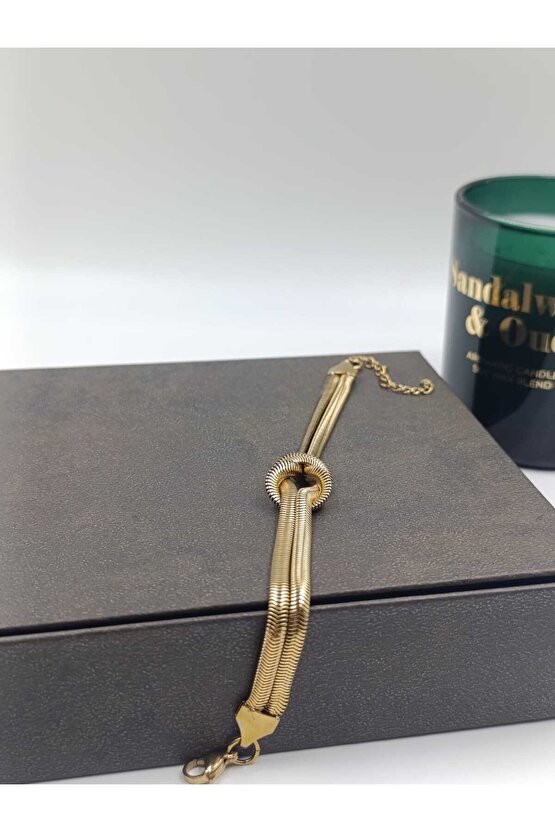 Çelik Gold İtalyan Yassı Düğüm Bileklik
