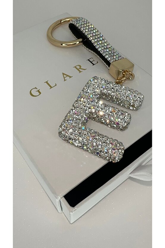 Zirkon Taşlı Simli Lüks E Harf Anahtarlık