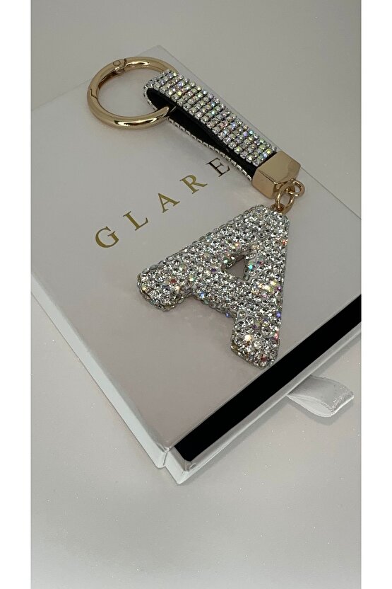 Zirkon Taşlı Simli Lüks A Harf Anahtarlık