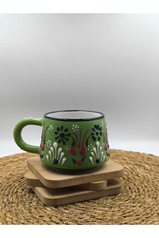 2 Adet Kabartma Desenli El Yapımı Seramik Kupa