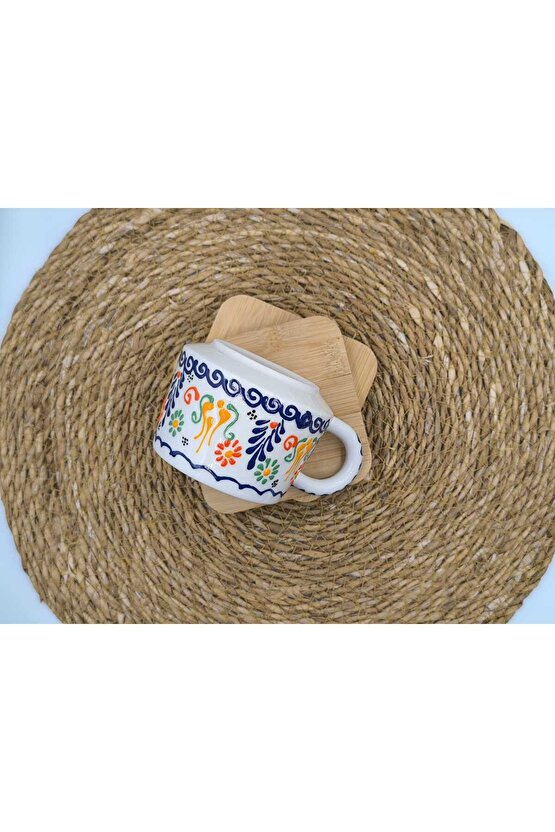 2 Adet Kabartma Desenli El Yapımı Seramik Kupa