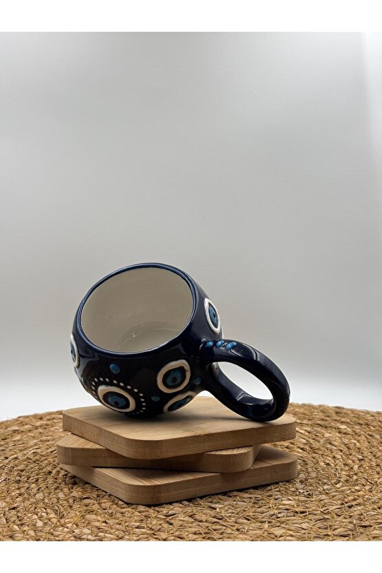 2 Adet Kabartma Desenli El Yapımı Seramik Kupa