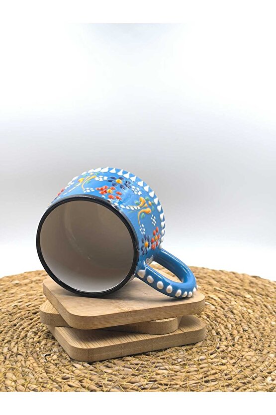 2 Adet Kabartma Desenli El Yapımı Seramik Kupa