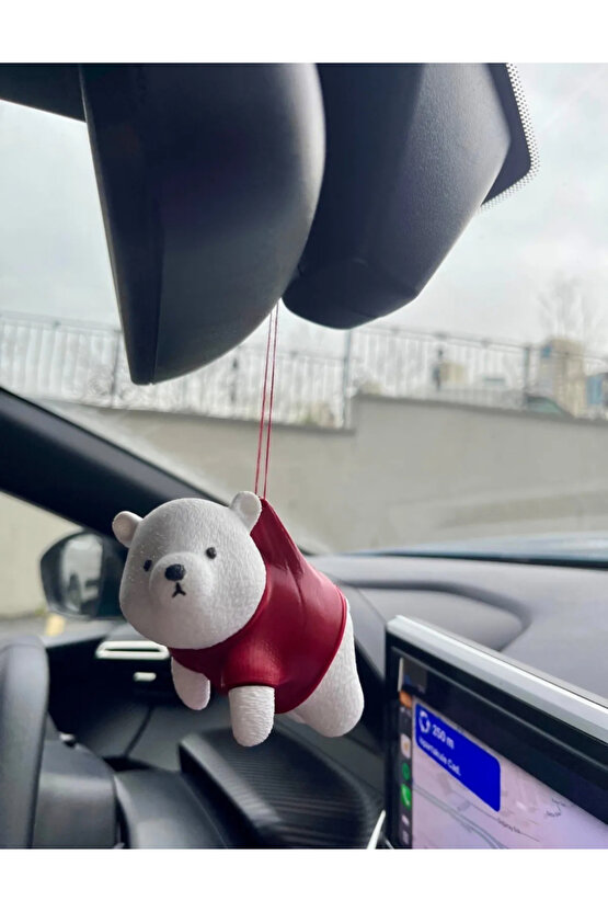 Sevimli Kırmızı Ayıcık Araba Ayna Süsü - Dikiz Aynası Süsü Tasarım