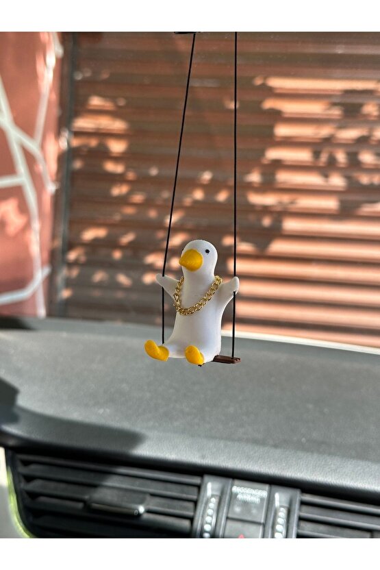 Altın Zincirli 1 Adet Sallanan Ördek Yeni Trend Dikiz Ayna Süsü (BEYAZ SARI)