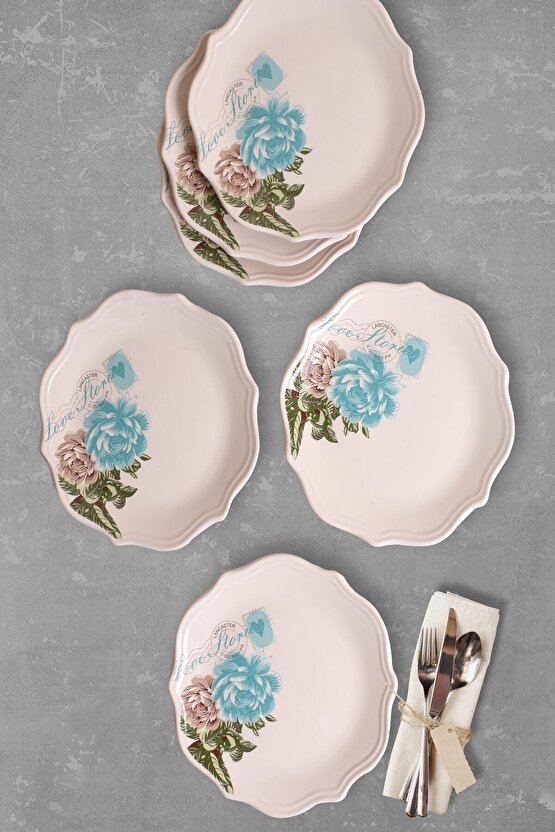 Turkuaz Gül Servis Tabağı 26 Cm 6 Adet