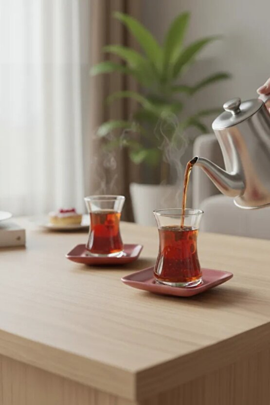 Gül Kurusu Mat Cam Çay Takımı 12 Parça 6 Kişilik