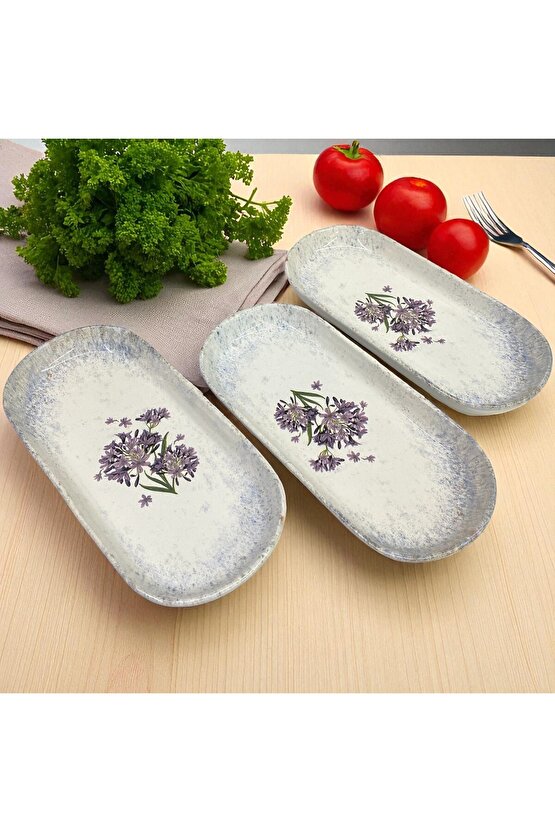 Blue Lily Noyan Kayık Salata Tabağı 26cm 3 Adet