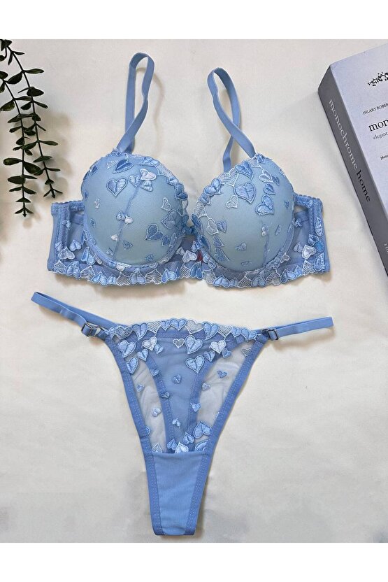 Romantik İşlemeli Dolgulu Push-Up Sütyen Takımı