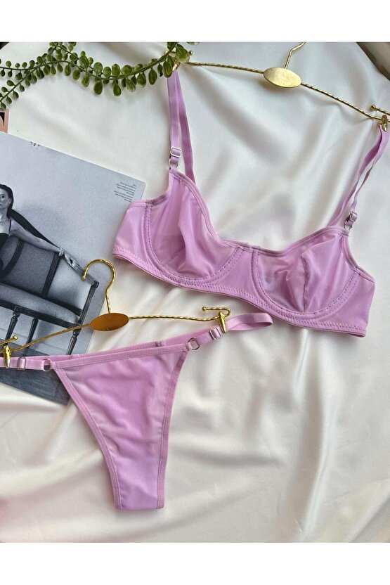 Lila Tül Bralet Sütyen Takımı