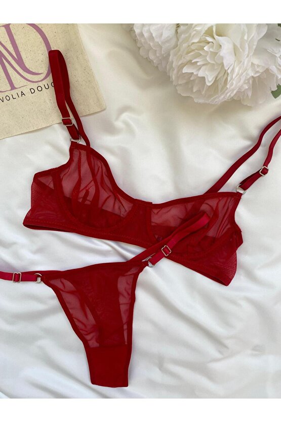 Kırmızı Tül Sütyen Takımı