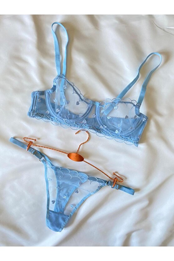 Kalp Desenli Brode Sütyen Takımı