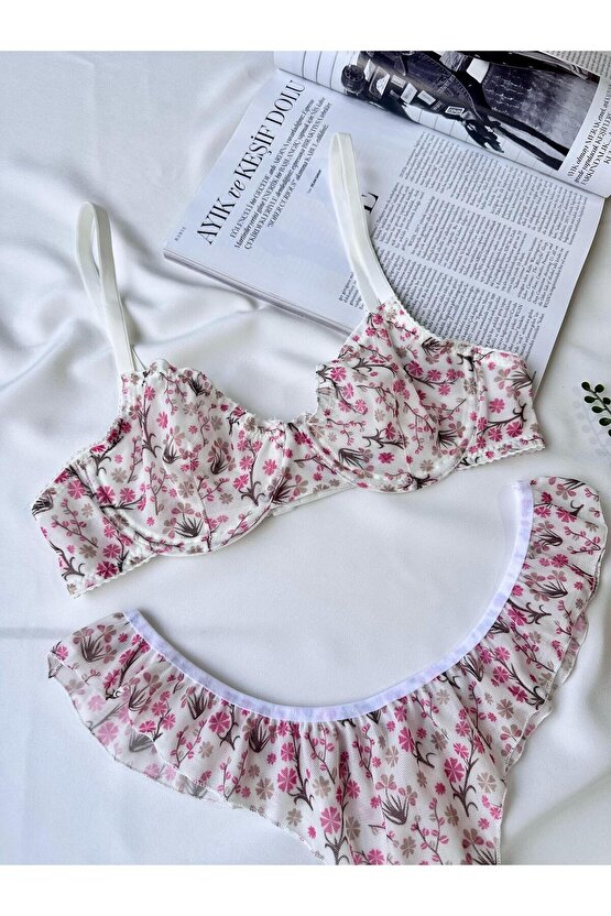 Flower Dream Tül Fırfırlı Bralet Sütyen Takımı