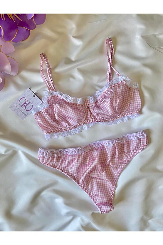 PEMBE KARELİ SÜTYEN TAKIMI